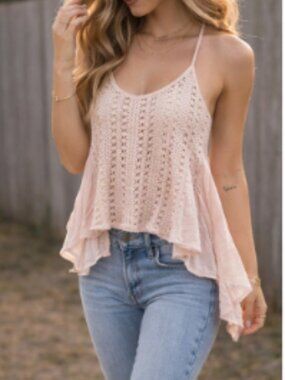 “Y2K Boho Fairy Crochet Tank Pink Asymmetrical Indie Coquette Top Small